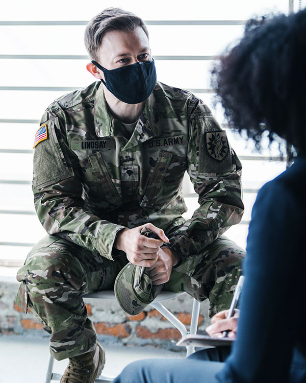 a military man during trauma treatment from mental health experts