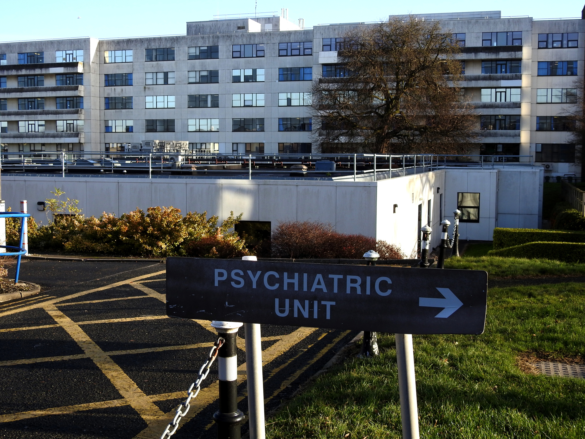 Sign for psychiatric unit at hospital.