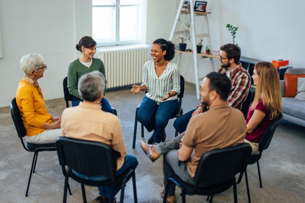 Group discussion in a bright and airy room