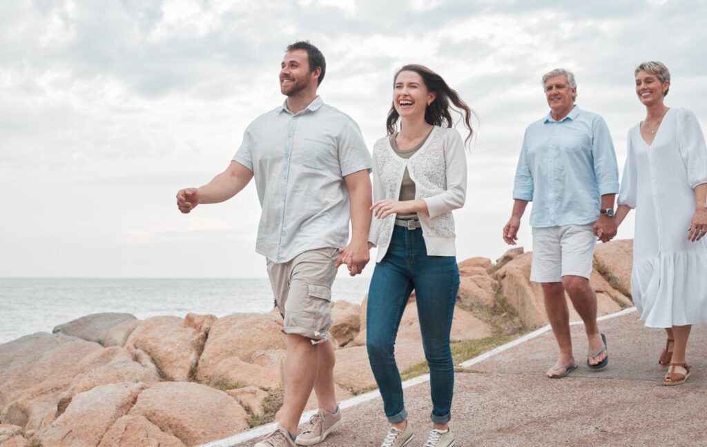 A family enjoying time together along the California coast