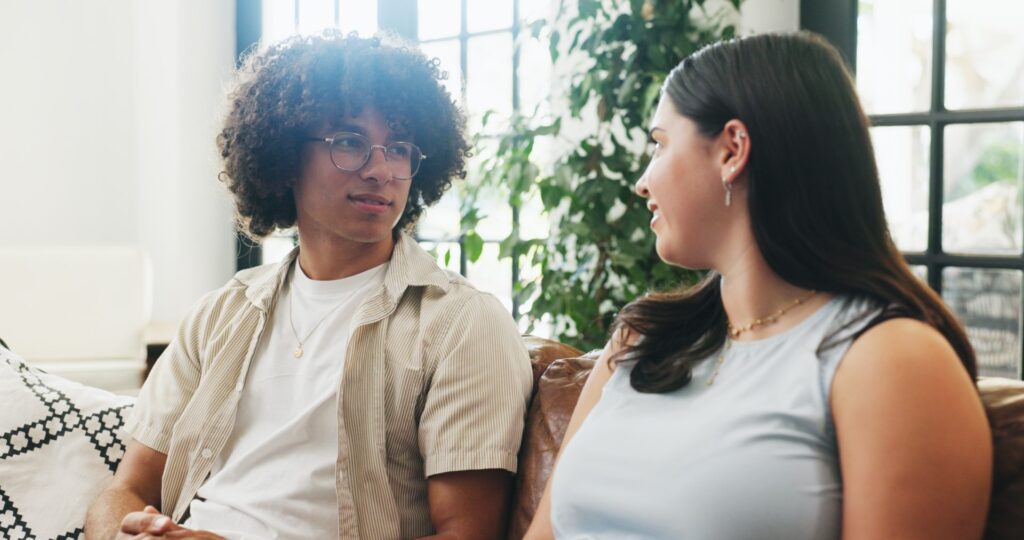 Two adults having a supportive conversation